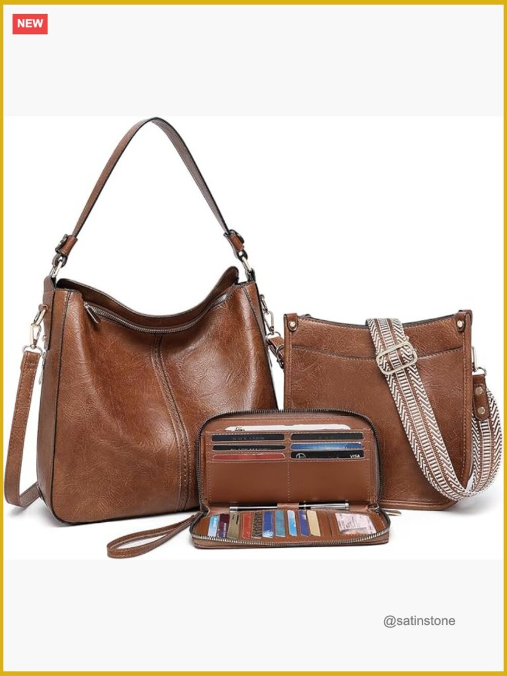PU Leather Hobo Crossbody Bag Set with Wallet Adjustable Straps